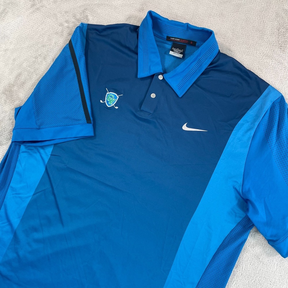 Nike Tiger Woods TW x Green Valley Country Club Print Polo Shirt Men Large Blue